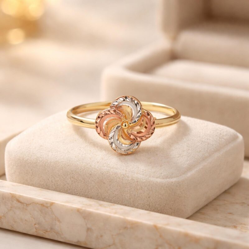 Premium 3 Tone 22KT Spiral Floral Gold Ring by Bafleh Jewellery Crafted for Everyday Grace and Special Moments