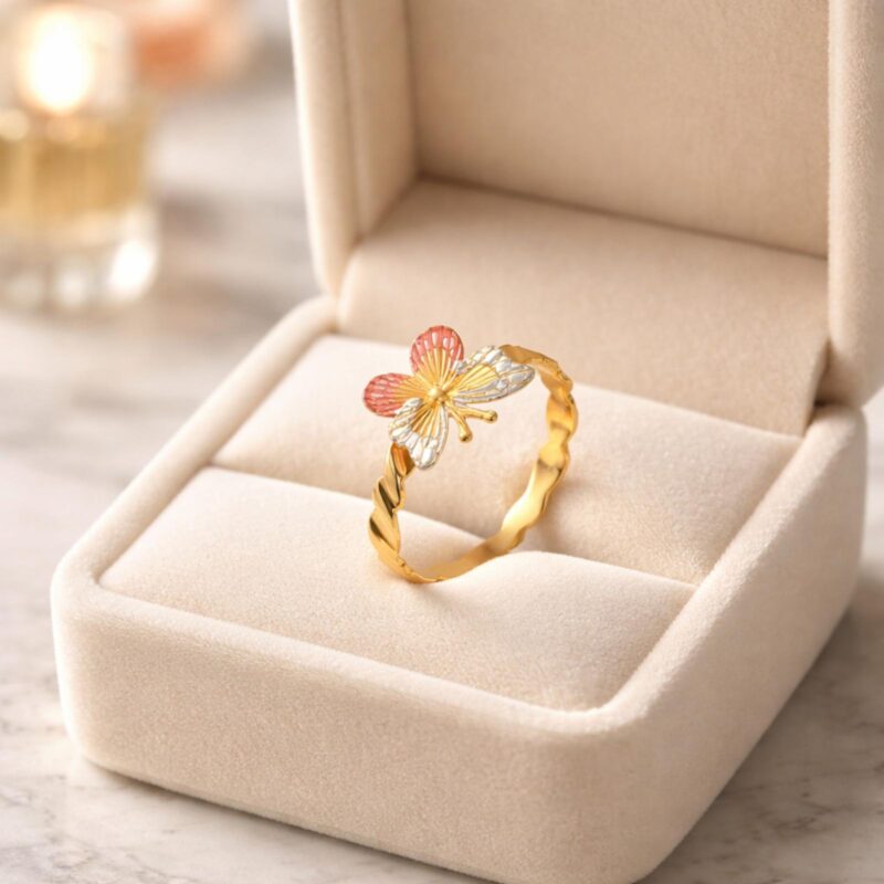 Luxurious 22KT Three Tone Butterfly Gold Ring by Bafleh Jewellery A Symbol of Timeless Style