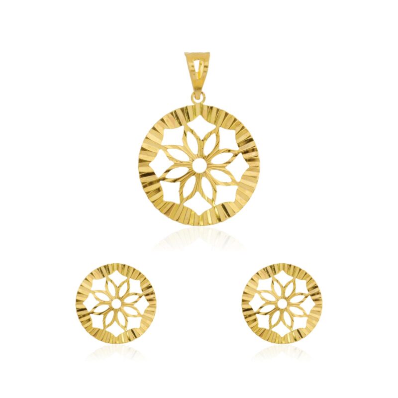 Bafleh Jewellery 21K Gold Heart Pendant Set with Earrings, Ring