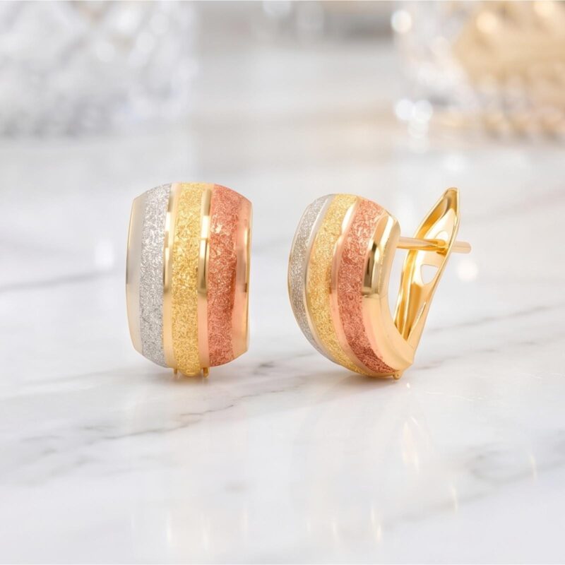 Elegant 18K Three-Tone Gold Huggie Earrings A Perfect Blend of Style & Sophistication | Bafleh Jewellery