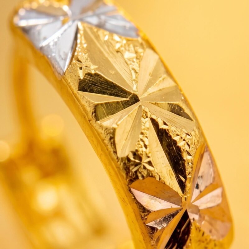 Alternative view of Elegant 21K Tri Color Gold Huggie Hoop Earrings by Bafleh Jewellery