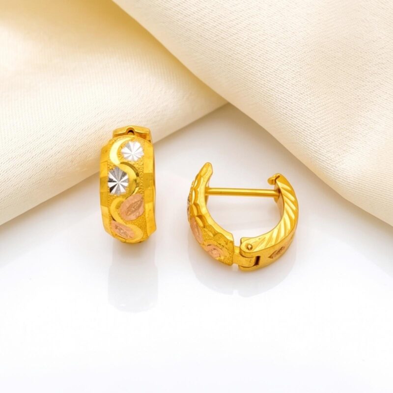 Bafleh Jewellery 21K Tri Color Gold Starburst Huggie Hoop Earrings