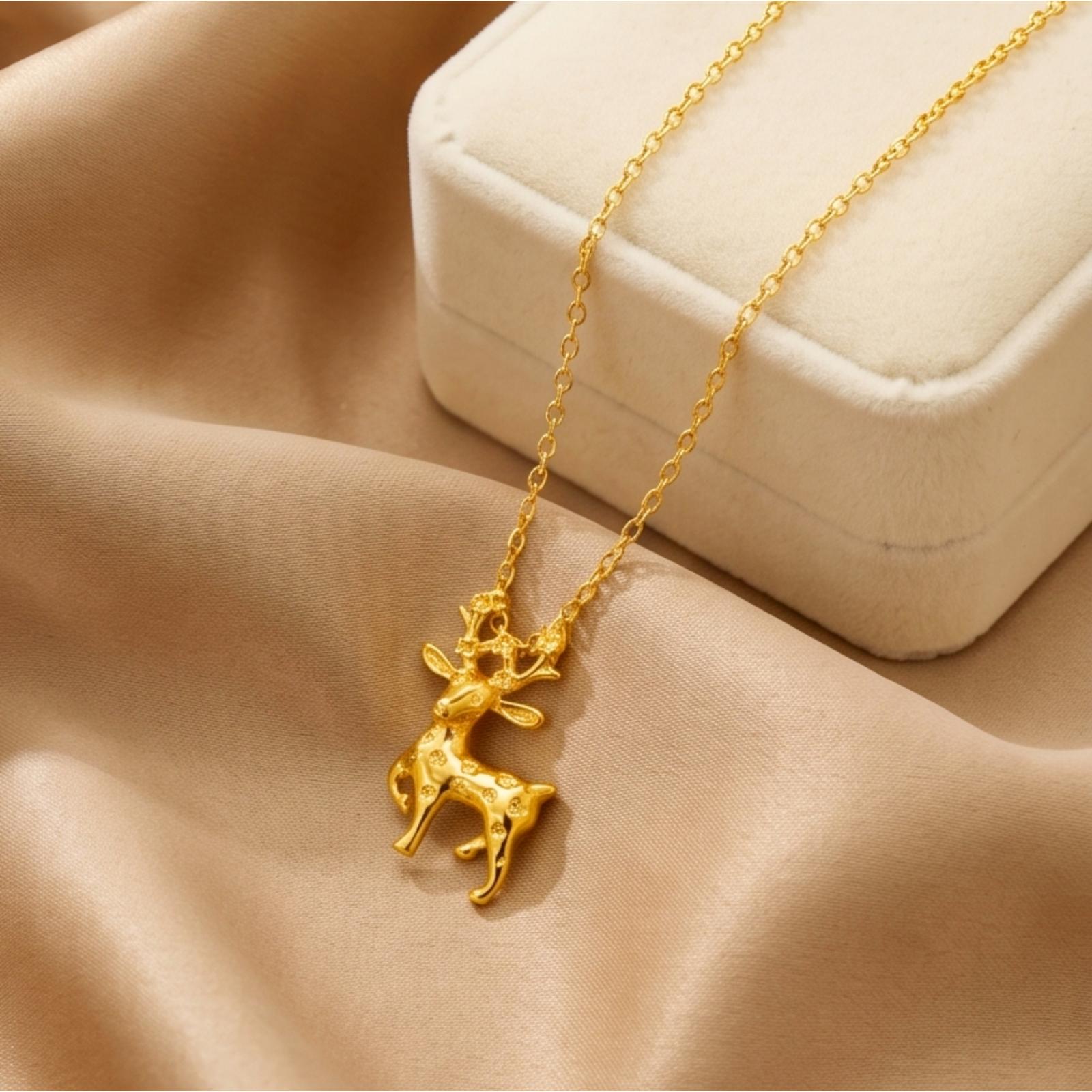 Bafleh Jewellery 21K Yellow Gold Sculpted Deer Pendant Necklace - Image 4