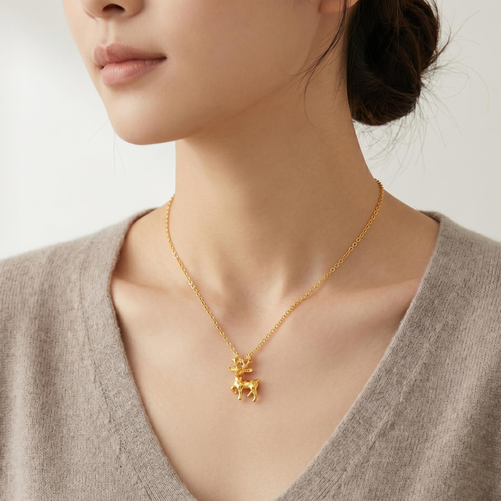 Bafleh Jewellery 21K Yellow Gold Sculpted Deer Pendant Necklace - Image 3