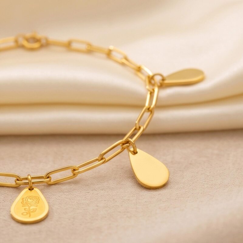 Alternative view of 21K Gold Charm Bracelet with Textured Sunburst Oval Discs by Bafleh Jewellery