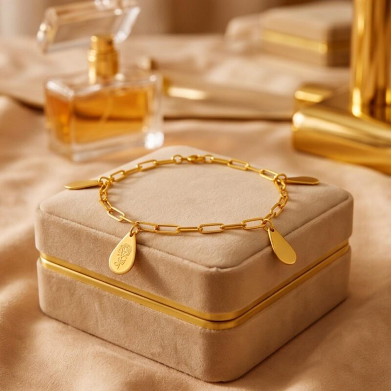 21K Gold Charm Bracelet with Textured Sunburst Oval Discs by Bafleh Jewellery