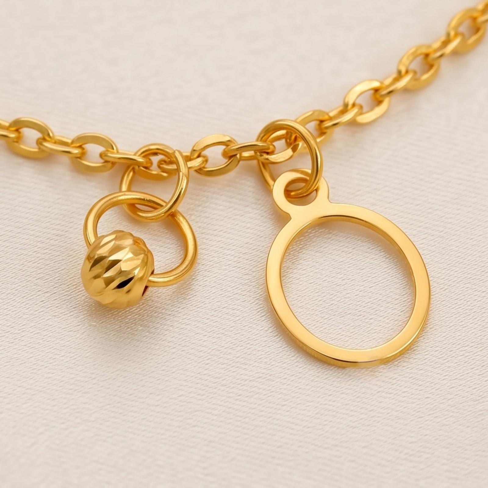 21K Yellow Gold Open-Circle Textured Bead Charm Bracelet - Image 2