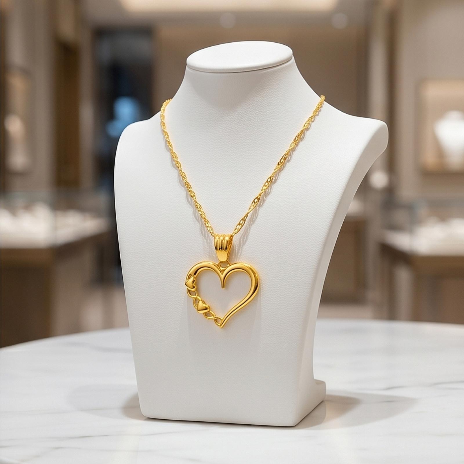 Beautiful Heart Shape 21K Gold Pendant with Chain Bafleh Jewellery Collection - Image 2