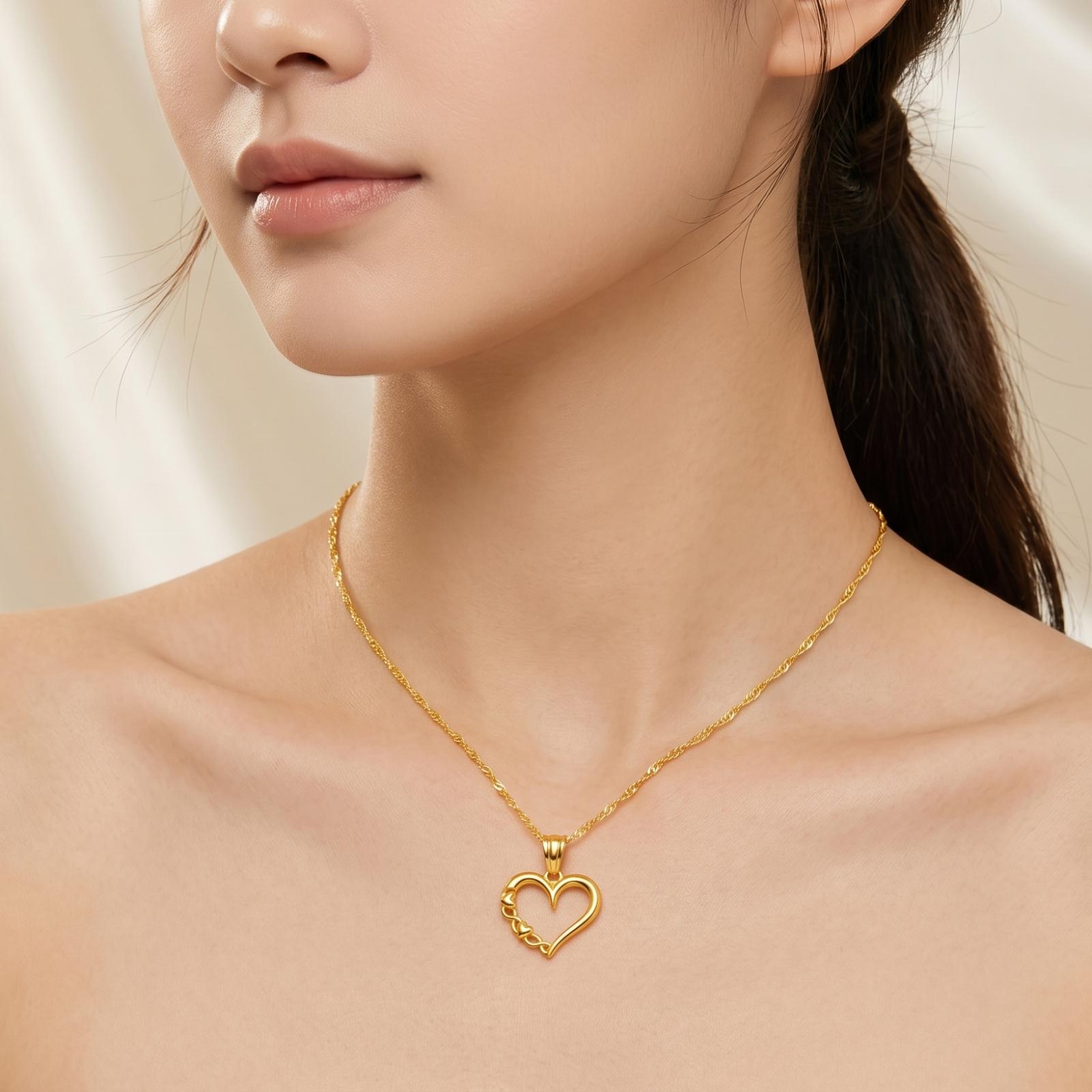 Beautiful Heart Shape 21K Gold Pendant with Chain Bafleh Jewellery Collection - Image 4
