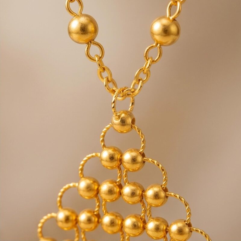 Alternative view of Bafleh Jewellery 21K Yellow Gold Geometric Mesh & Beaded Pendant Necklace