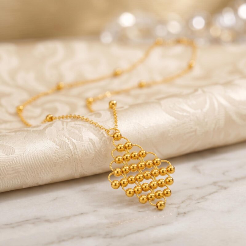 Bafleh Jewellery 21K Yellow Gold Geometric Mesh & Beaded Pendant Necklace