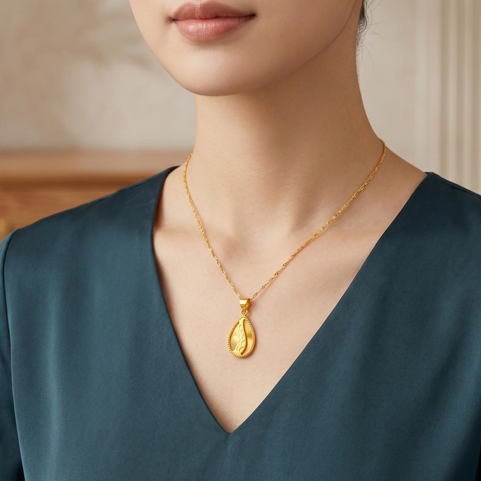 Elegant 21K Gold Pendant with Chain Now Available at Bafleh Jewellery - Image 4