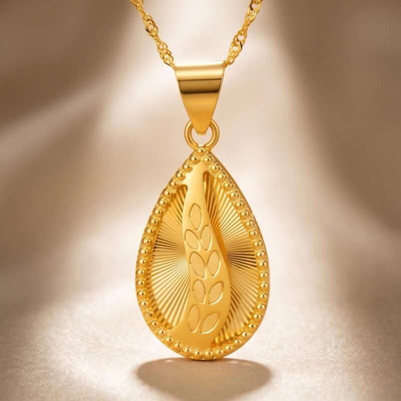 Elegant 21K Gold Pendant with Chain  Now Available at Bafleh Jewellery