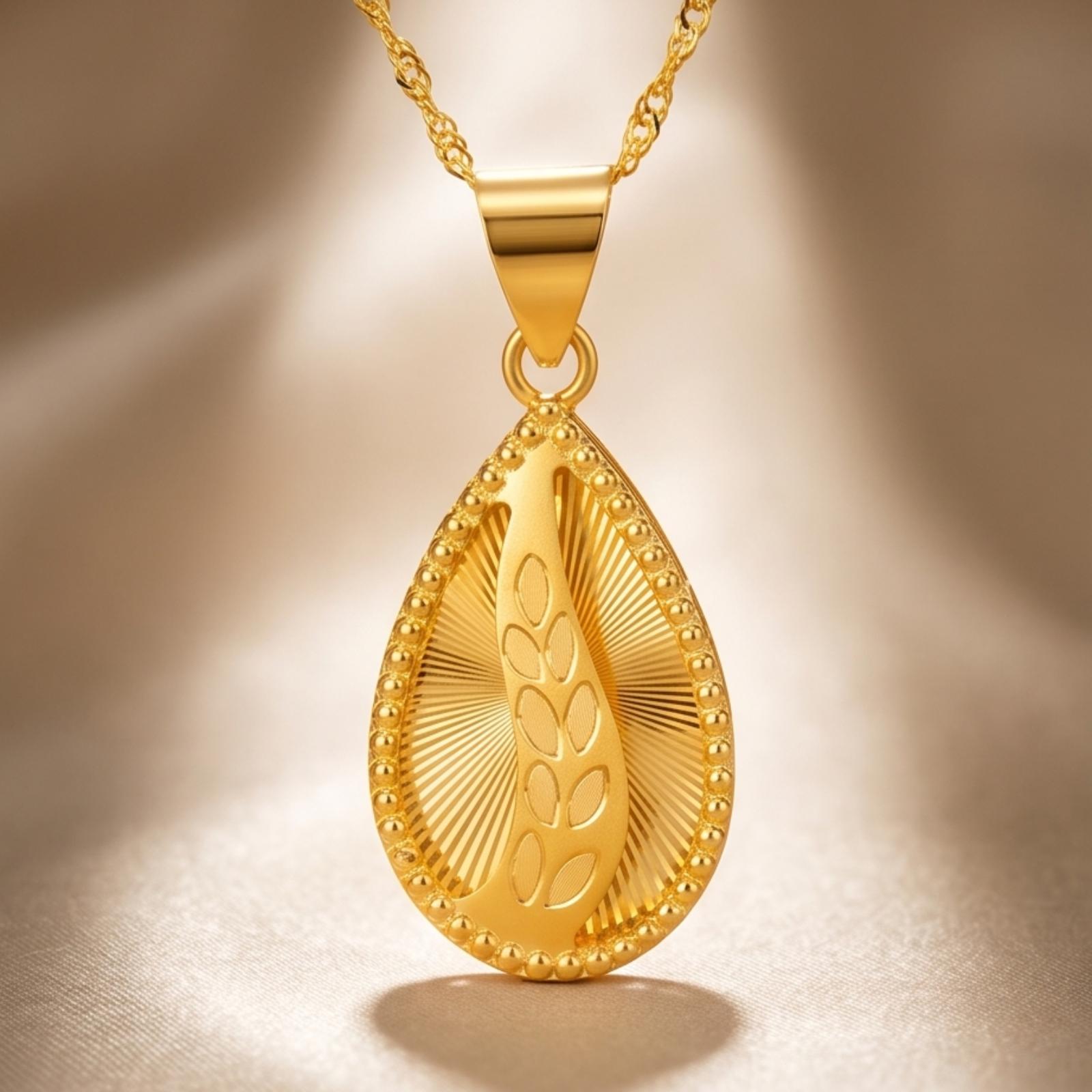 Elegant 21K Gold Pendant with Chain Now Available at Bafleh Jewellery