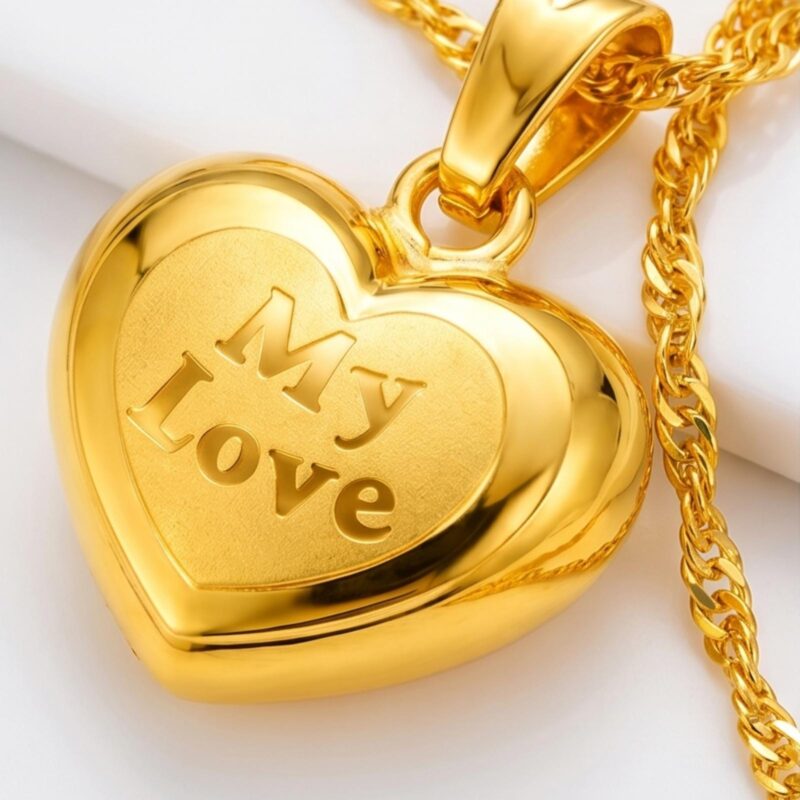 Alternative view of Elegant 21K Gold Heart Shape Pendant with Chain  Available at Bafleh Jewellery