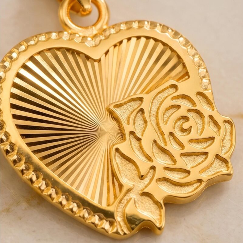 Alternative view of Elegant and Timeless Heart Shape Pendant with Chain in Pure 21K Gold Now Available at Bafleh Jewellery