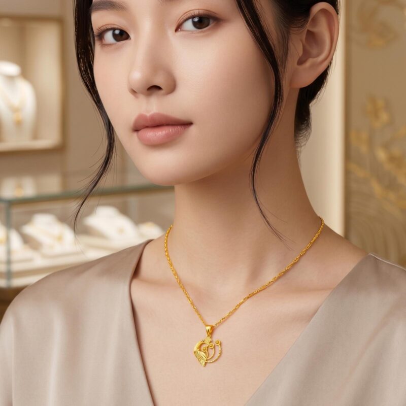 Alternative view of Exquisite 21K Gold Peacock Design Pendant with Chain Bafleh Jewellery Exclusive Collection