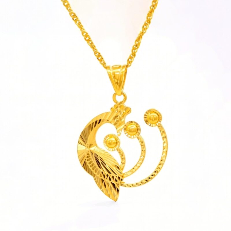 Exquisite 21K Gold Peacock Design Pendant with Chain Bafleh Jewellery Exclusive Collection