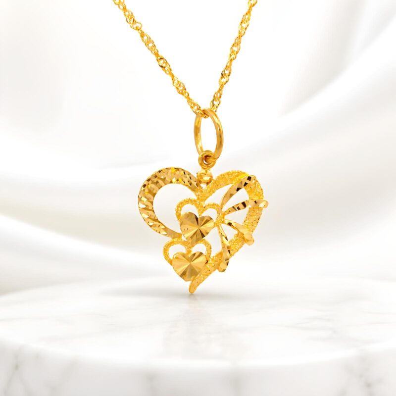 Pure Love Textured Gold Heart Pendant With Chain