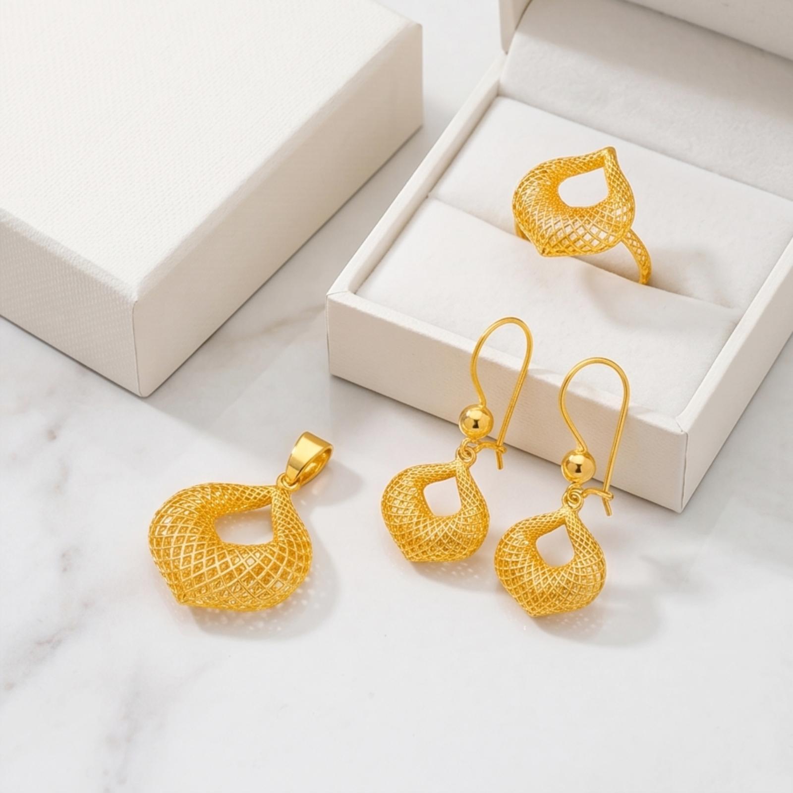 Elegant 3Tone 22K Gold Pendant Set A Harmony of Rose, White & Yellow Gold by Bafleh Jewellery - Image 4
