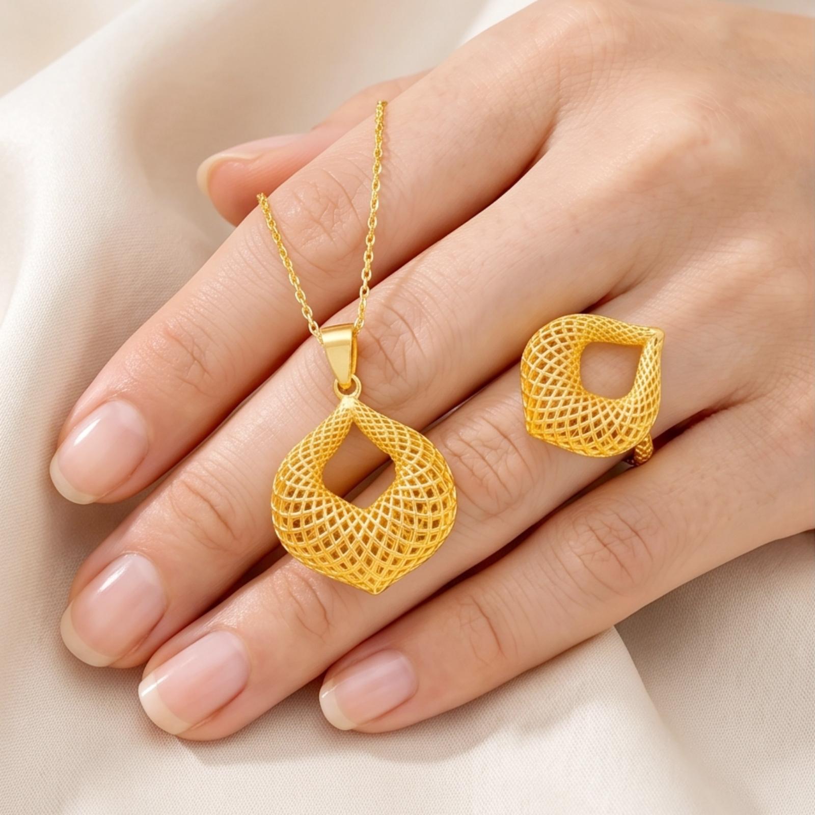 Elegant 3Tone 22K Gold Pendant Set A Harmony of Rose, White & Yellow Gold by Bafleh Jewellery - Image 3