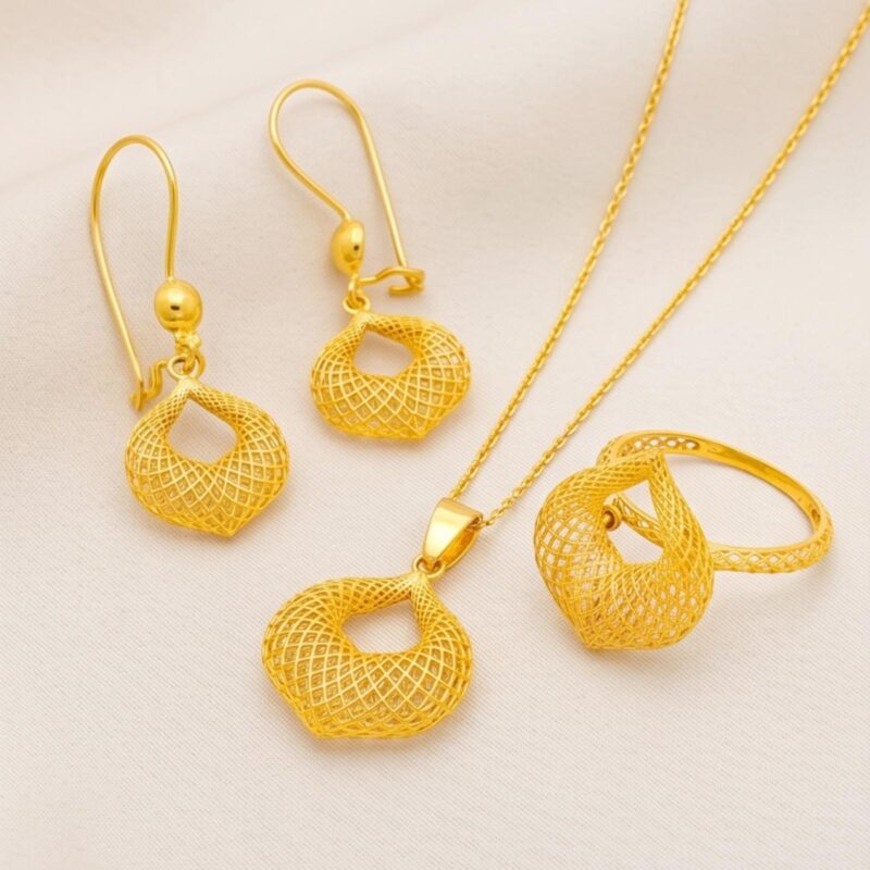 Elegant 3Tone 22K Gold Pendant Set A Harmony of Rose, White & Yellow Gold by Bafleh Jewellery