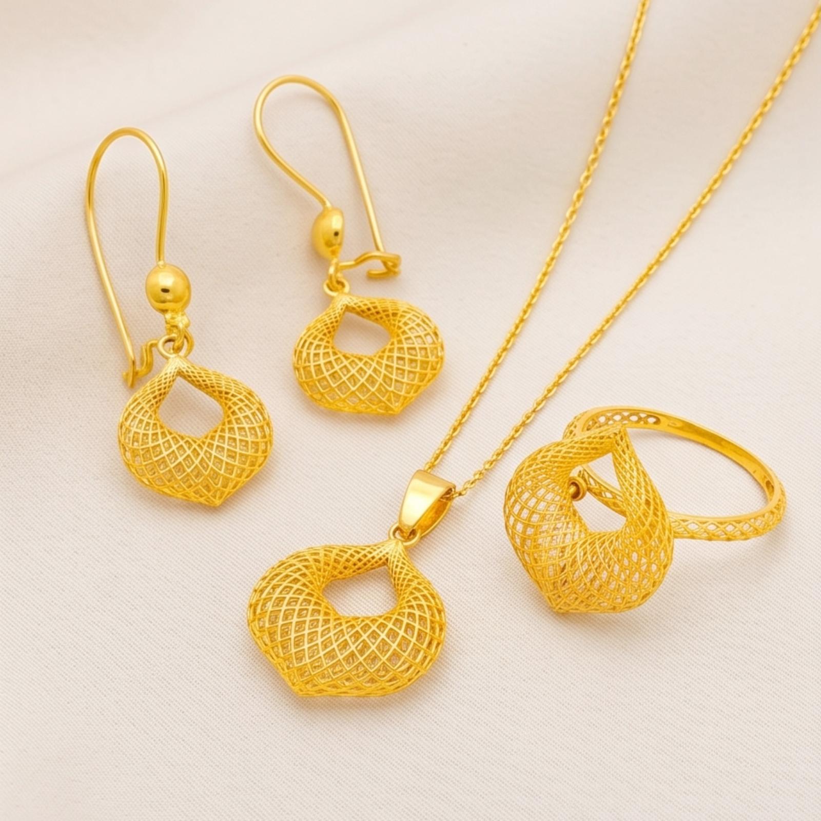 Elegant 3Tone 22K Gold Pendant Set A Harmony of Rose, White & Yellow Gold by Bafleh Jewellery