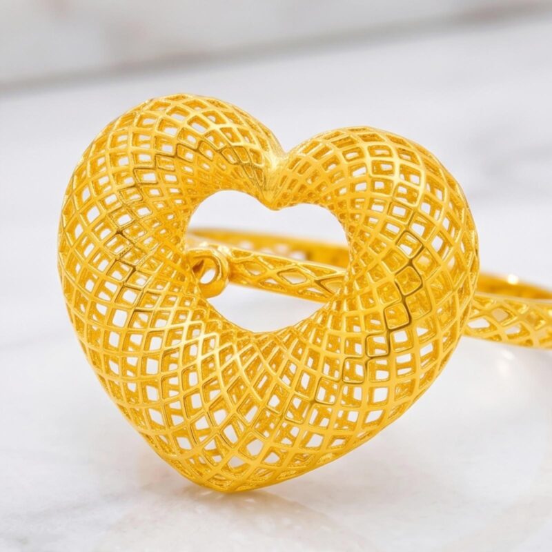 Alternative view of Bafleh Jewellery 21K Yellow Gold Heart Filigree Pendant Set with Matching Ring & Earrings