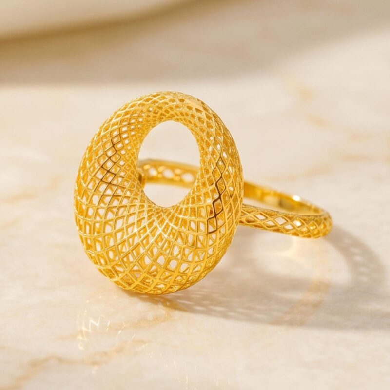 Alternative view of Elegant 21K Yellow Gold Hollow Mesh Pendant Set, Timeless Luxury by Bafleh Jewellery