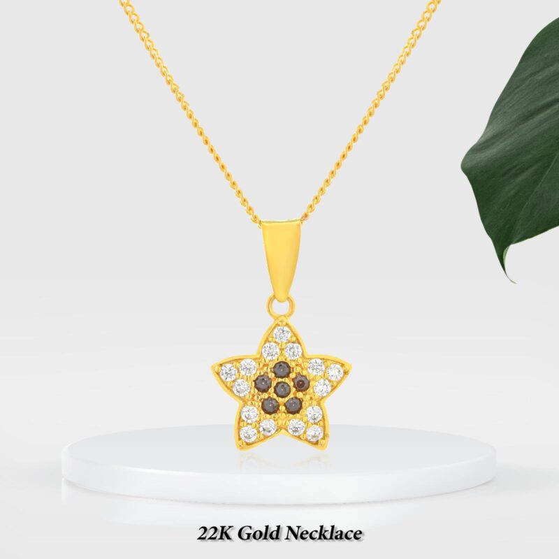 Alternative view of Golden Affection 22K Yellow Gold Star Necklace with White & Brown Stones by Bafleh Jewellery