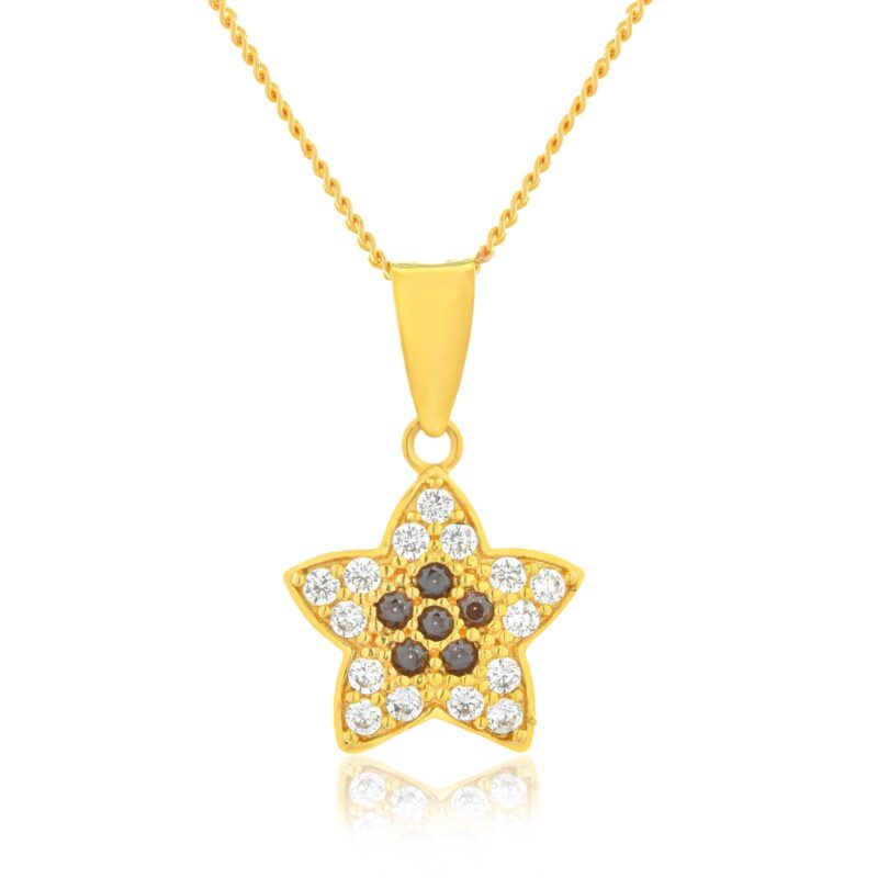 Golden Affection 22K Yellow Gold Star Necklace with White & Brown Stones by Bafleh Jewellery