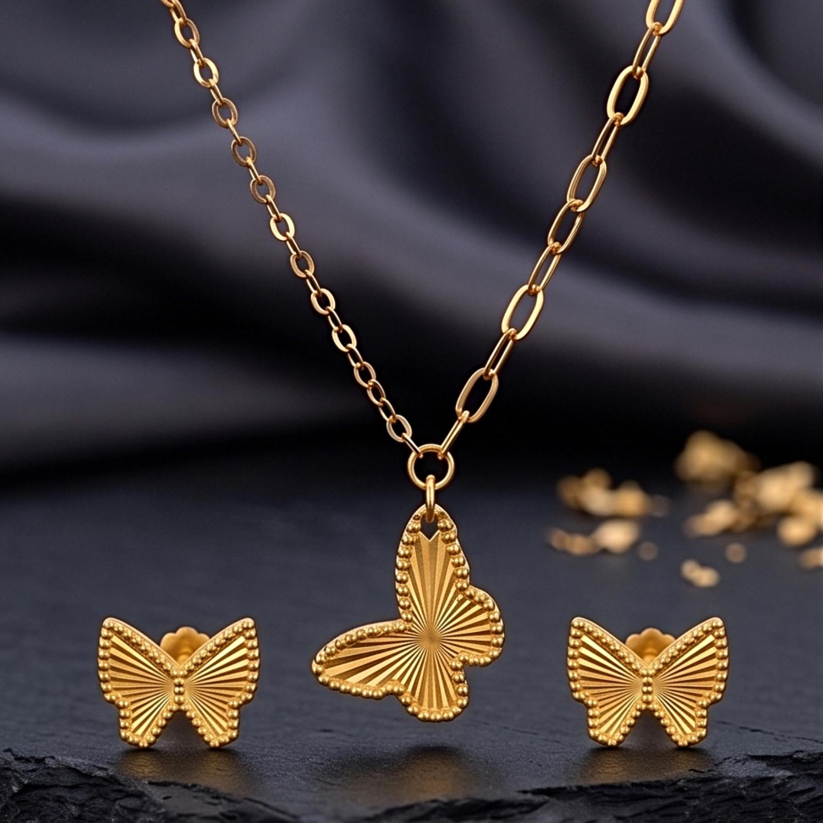 Adorn Yourself in the Lightest Touch of Pure Gold with Bafleh's Delicately Designed 22kt Necklace Set - Image 5