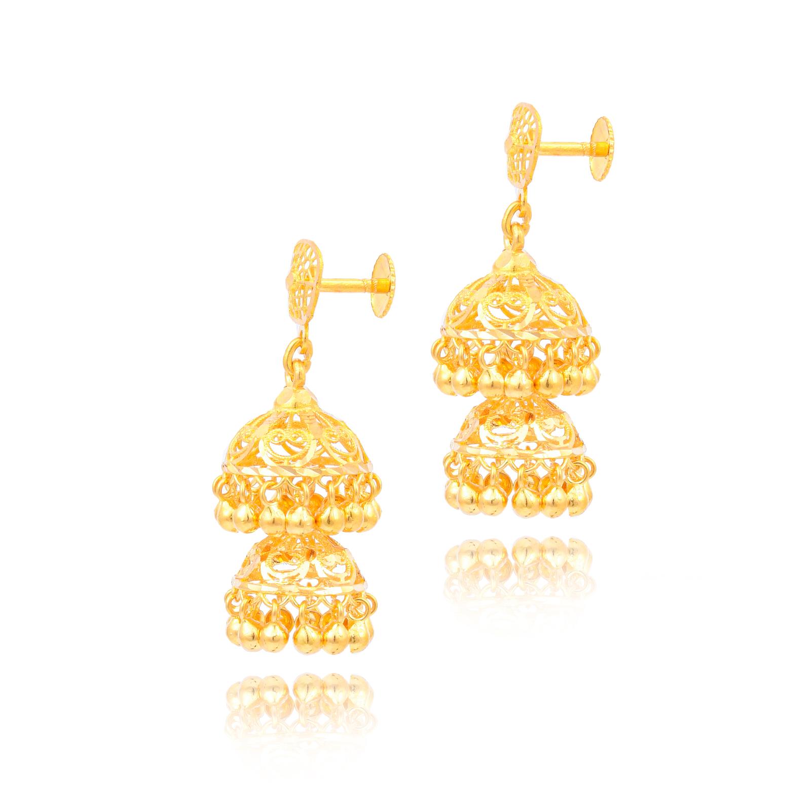 Adorning Bridal Attire with 22kt Gold Jhumki Earrings - Image 2