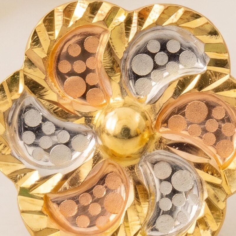 Alternative view of 22K Three-Tone Gold Dotted Laser Cut Flower Studs