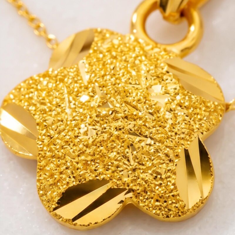 Alternative view of Bafleh Jewellery 21K Gold Frosted Flower Pendant and Earring Light Weight Set