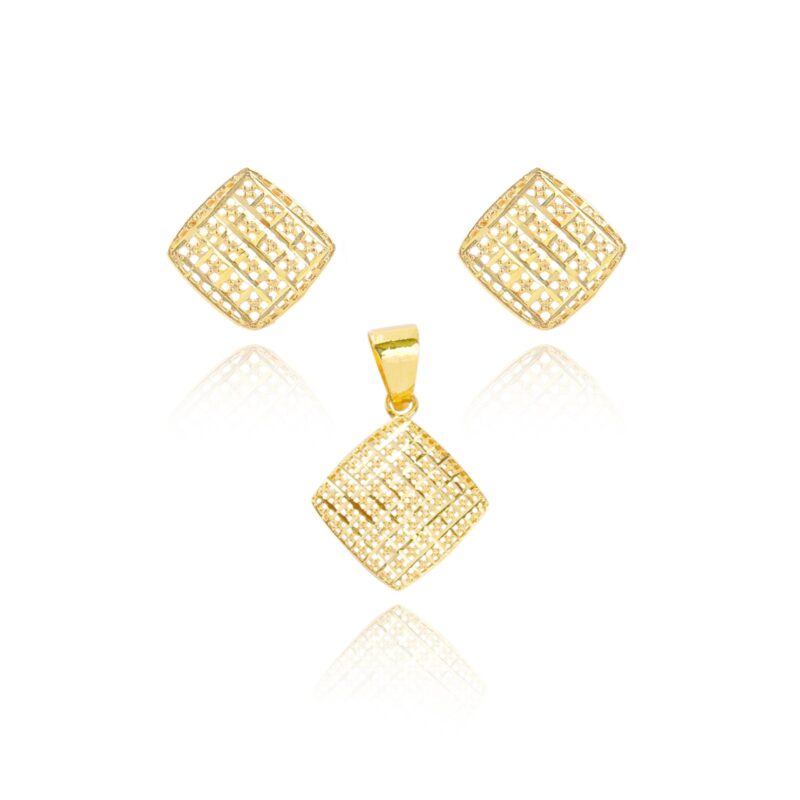 Premium 18K Yellow Gold Pendant Set with Matching Earrings | Bafleh Jewellery