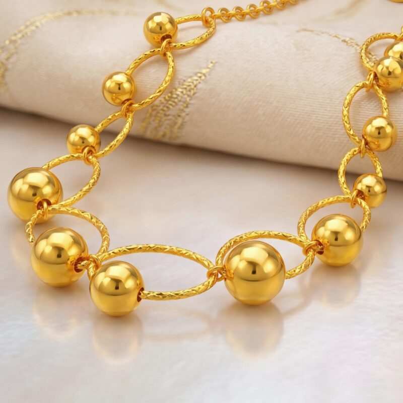 Alternative view of Bafleh Jewellery 21K Yellow Gold Interlocking Oval Link  Gold Bead Station Necklace