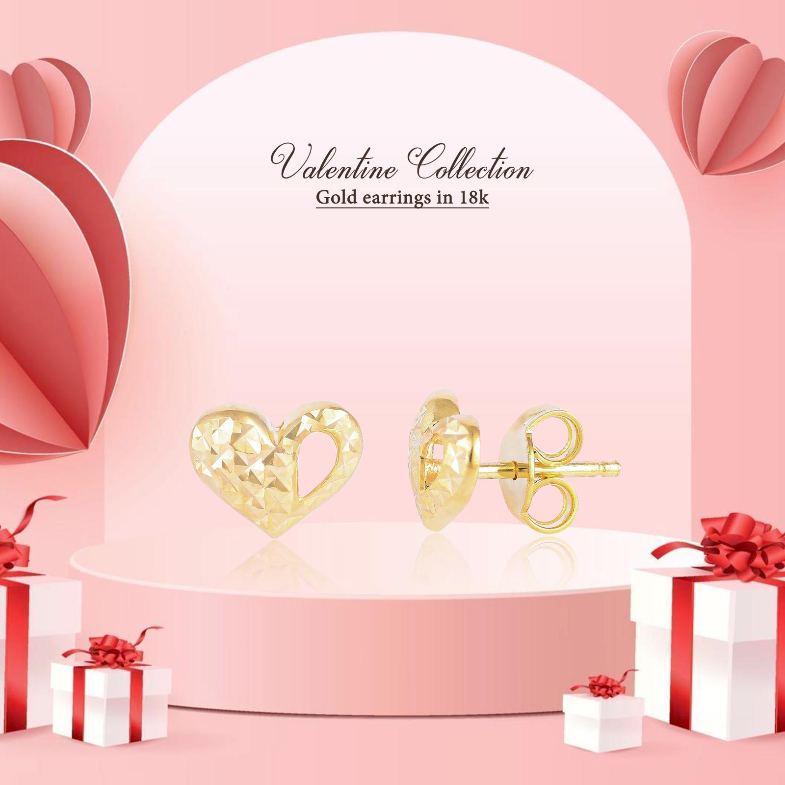18K delicate Gold Heart-Shaped Earrings For Kids - Image 4