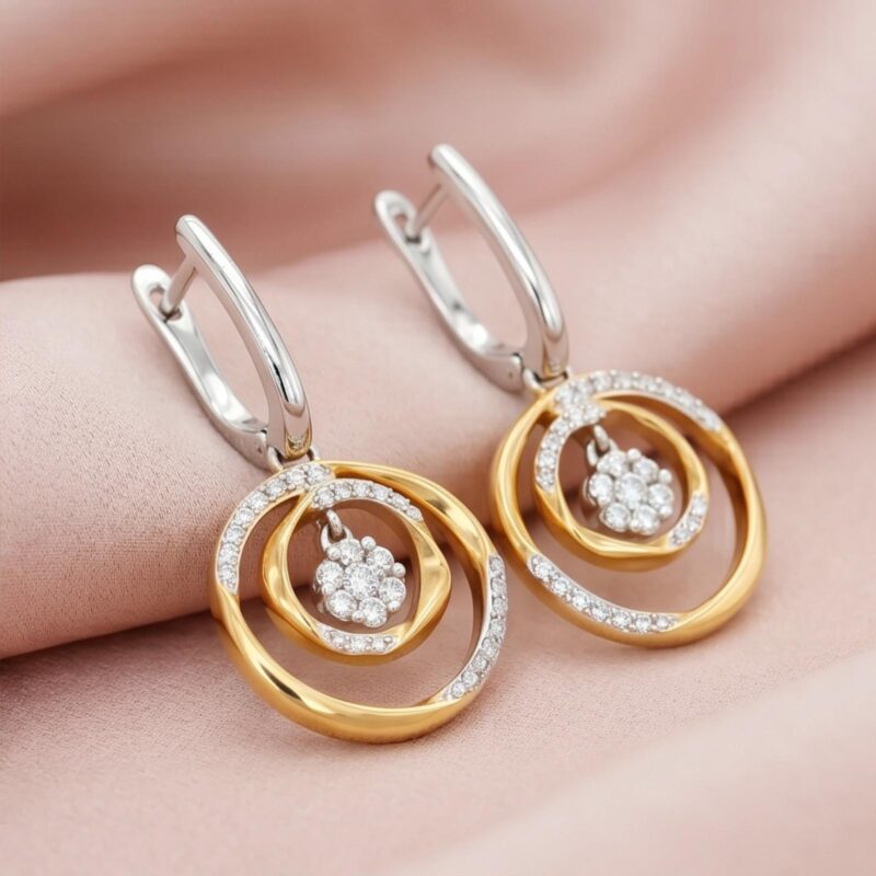 Radiant 18K Gold Hoop Earrings in White and Yellow Gold with Natural Diamond Detailing | Available Now at Bafleh Jewellery