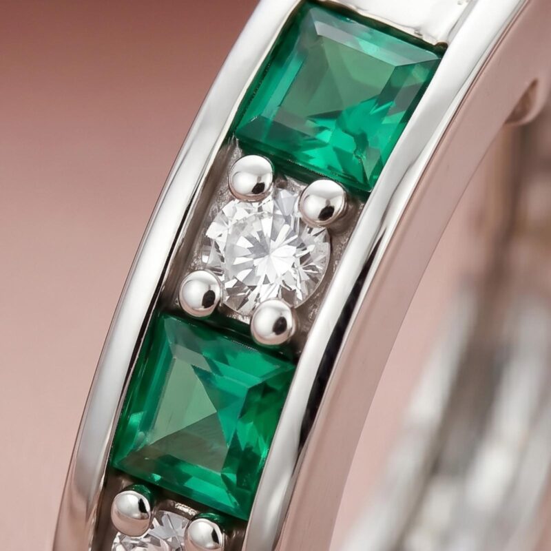 Alternative view of Stunning 18K Gold Emerald & Diamond Hoop Earrings in White Gold| Premium Collection at Bafleh Jewellery
