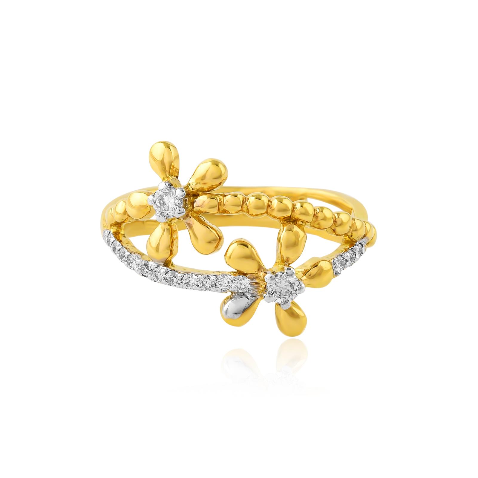 Blossom in Brilliance: 18K Yellow Gold Flower Diamond Ring by Bafleh Jewellery - Image 2