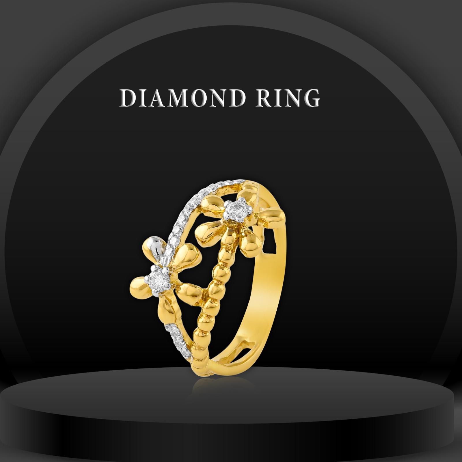 Blossom in Brilliance: 18K Yellow Gold Flower Diamond Ring by Bafleh Jewellery - Image 3