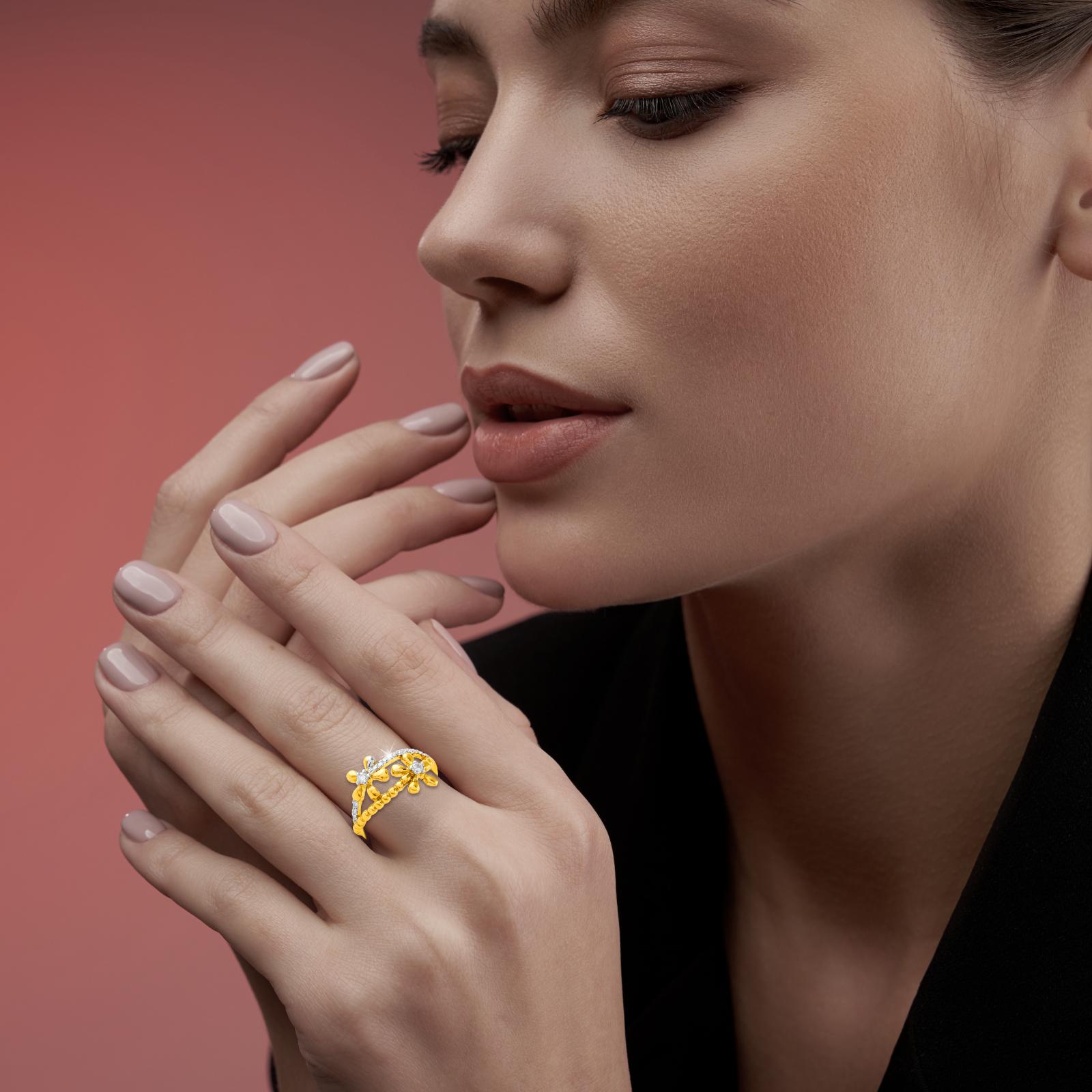 Blossom in Brilliance: 18K Yellow Gold Flower Diamond Ring by Bafleh Jewellery - Image 4