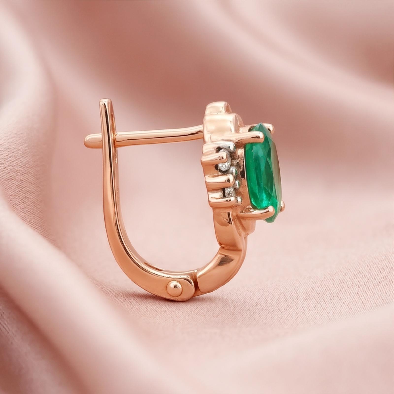 Luxury Emerald & Diamond Hoop Earrings in 18K Rose Gold | Natural Diamonds | Available at Bafleh Jewellery - Image 4
