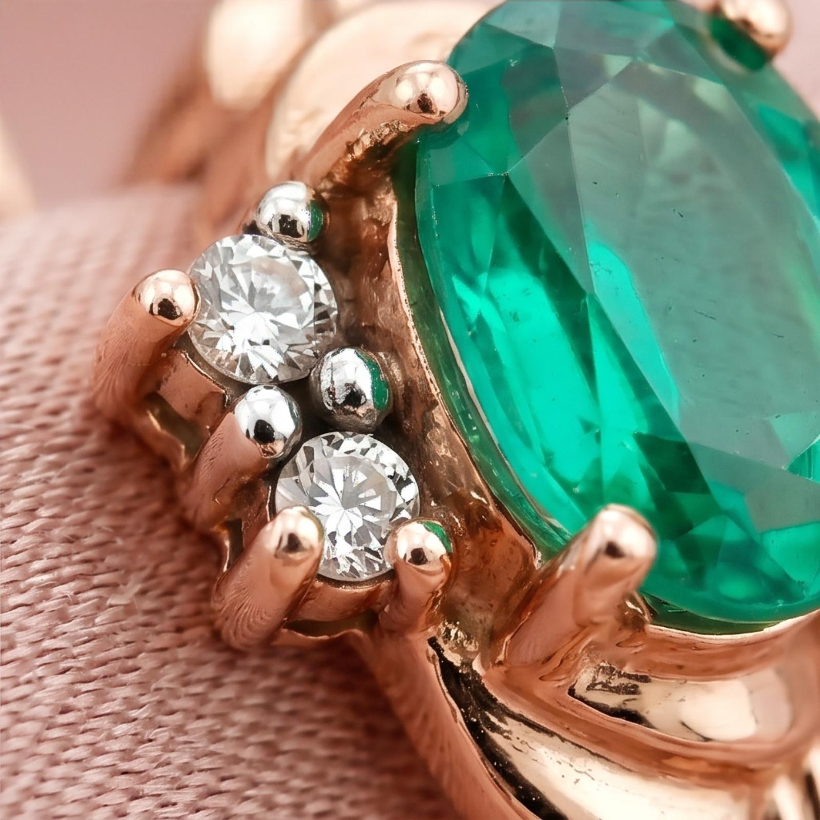 Luxury Emerald & Diamond Hoop Earrings in 18K Rose Gold | Natural Diamonds | Available at Bafleh Jewellery - Image 2