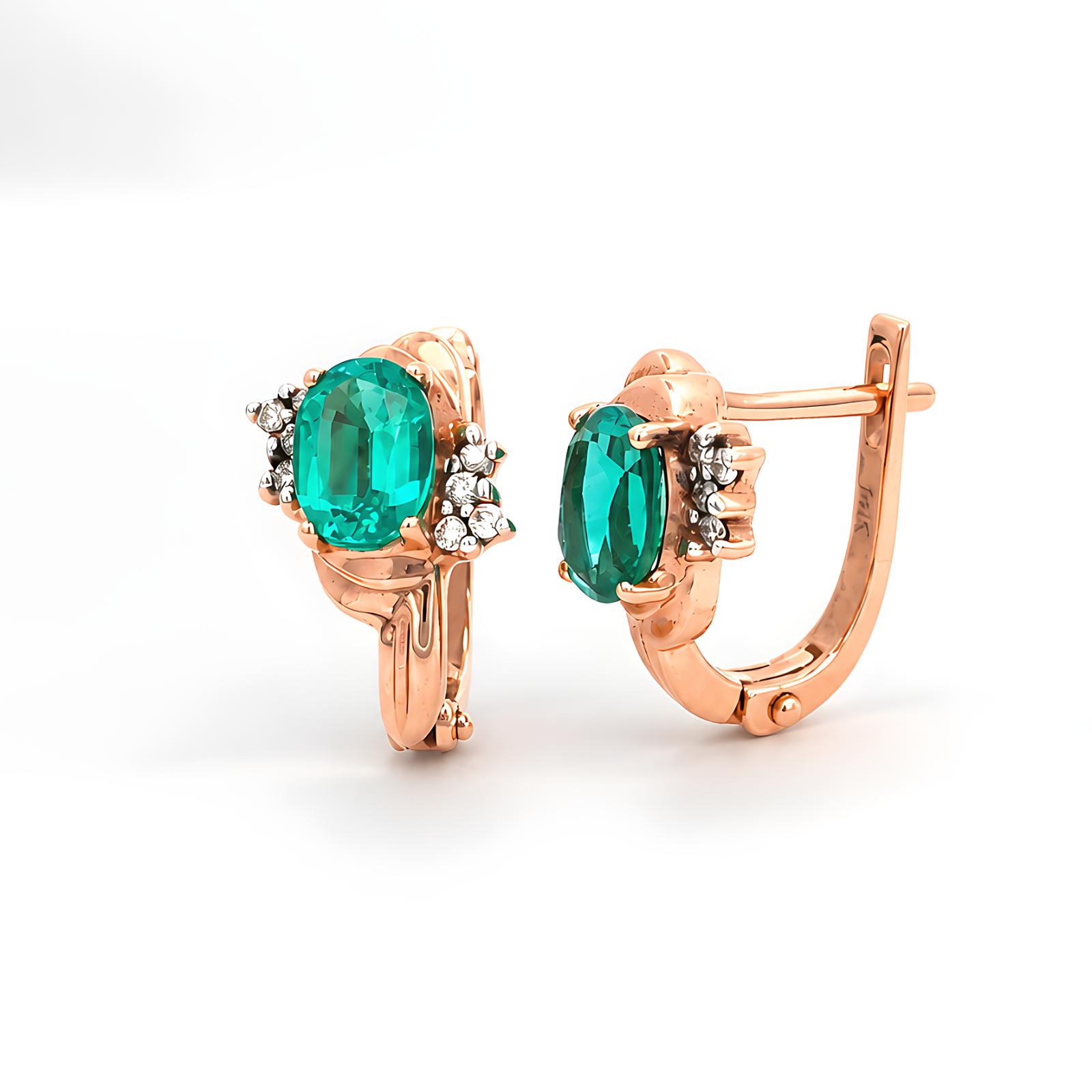 Luxury Emerald & Diamond Hoop Earrings in 18K Rose Gold | Natural Diamonds | Available at Bafleh Jewellery - Image 3