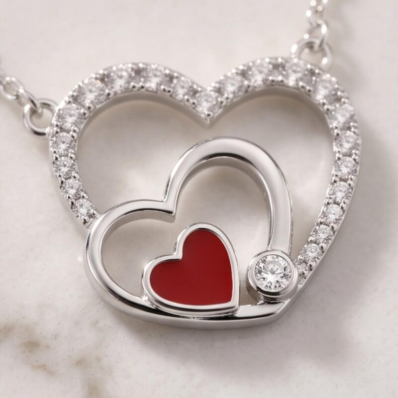 Alternative view of 18K White Gold Heart Shape Natural Diamond Necklace by Bafleh Jewellery