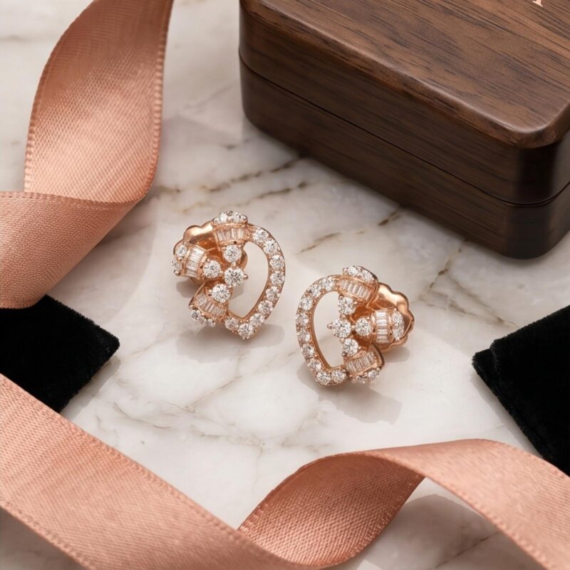 Classic 18K Rose Gold Natural Diamond Stud Earrings with Authentic IDT Certificate by Bafleh Jewellery