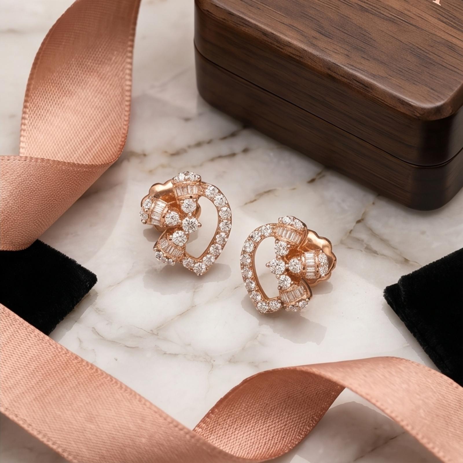 Classic 18K Rose Gold Natural Diamond Stud Earrings with Authentic IDT Certificate by Bafleh Jewellery