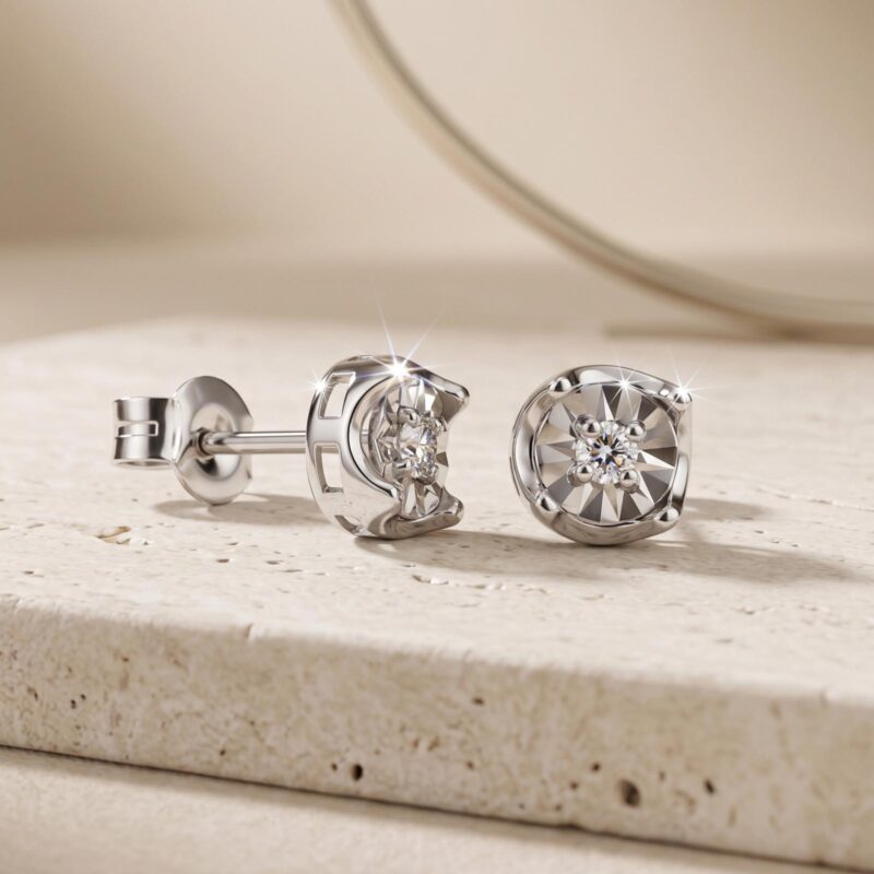 Bafleh 18K White Gold Illusion Set Diamond Stud Earrings